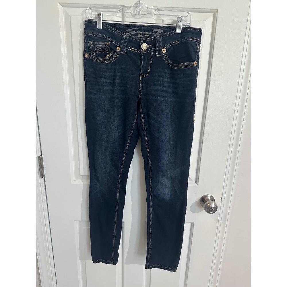 Seven7 Women's Dark Wash Denim Jeans Gold Stitching Low Rise‎ Skinny Leg Size 8